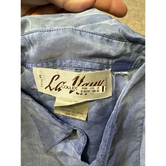 La Vanx Collection Men Shirt Med Blue Silk Short Sleeve Button Up Sand Wash - Picture 9 of 9